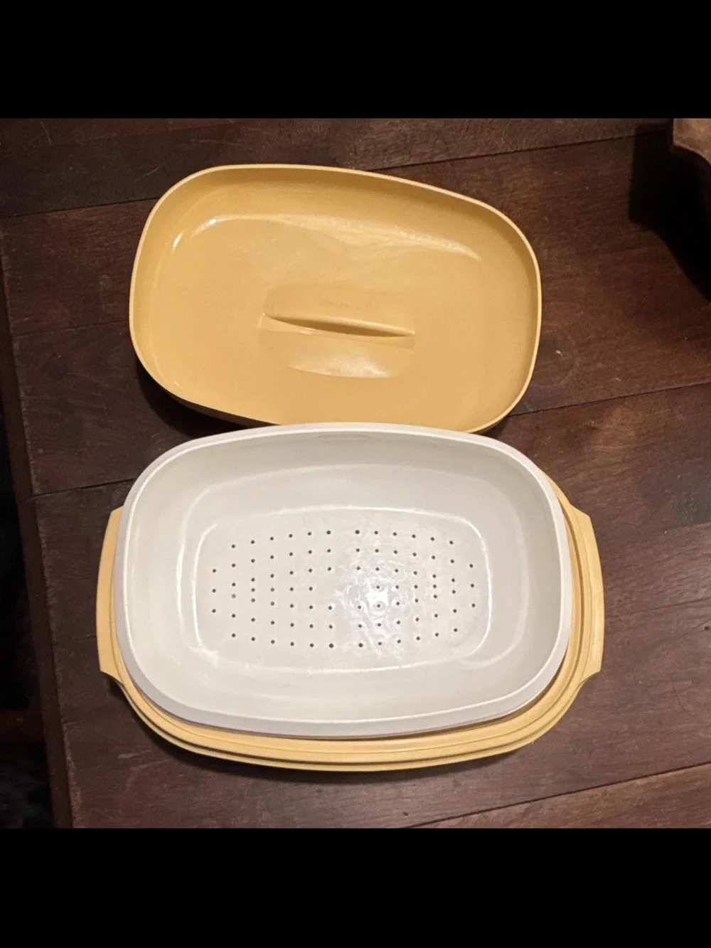 Vintage Tupperware Microwave Steamer Set Beige/White Plastic w/ Lid